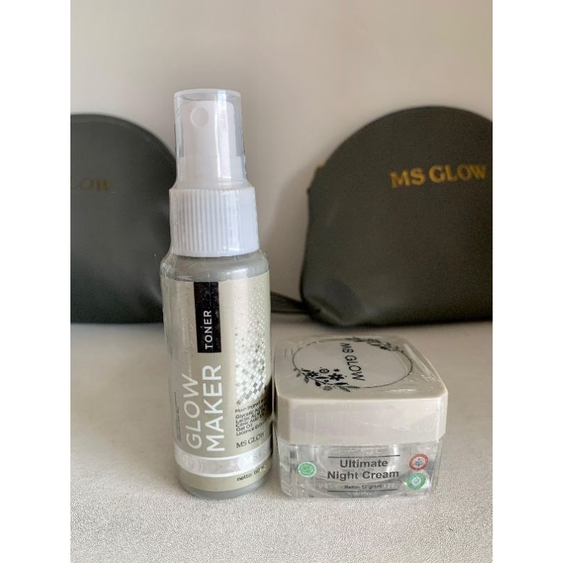 TONER GLOWING MS GLOW + ULTIMATE NIGHT CREAM MS GLOW