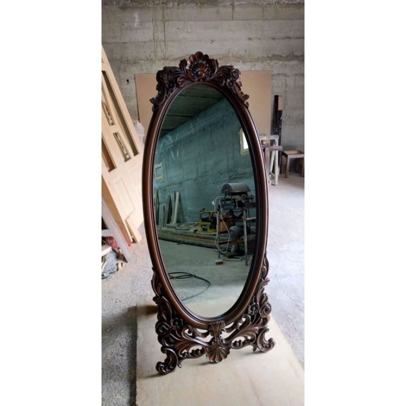STANDING MIRROR OVAL UKIR MIRROR KACA CERMIN STANDING MIRROR FULL BODY FIGURA CERMIN MURAH