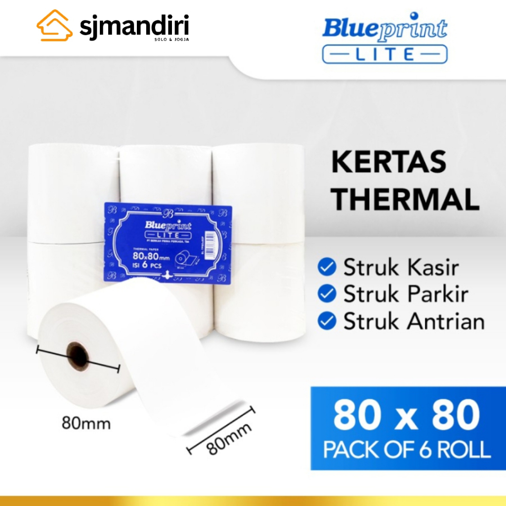 

Kertas Struk Kasir Blueprint Lite Paper Thermal 80 x 80mm 1 Pack isi 6 EDC Struk Nota