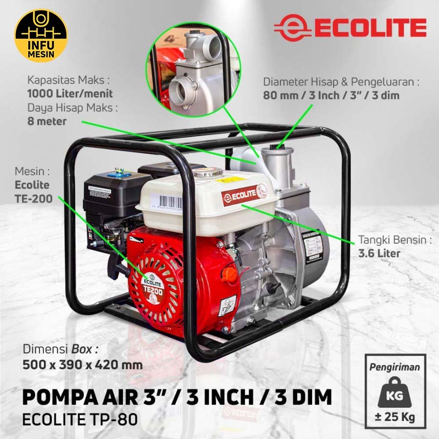 Mesin Pompa Air 3 Inch ECOLITE TP80 Pompa Air Irigasi ALKON