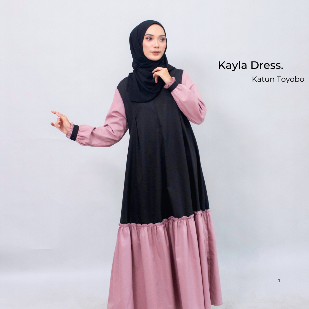 Mahaira.id Kayla Dress Simple Elegan Cantik Polos - Gamis Muslim Wanita Bahan Katun Toyobo