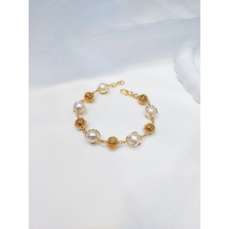 Gelang rantai emas kuning 22k (91,6%) asli mutiara air laut