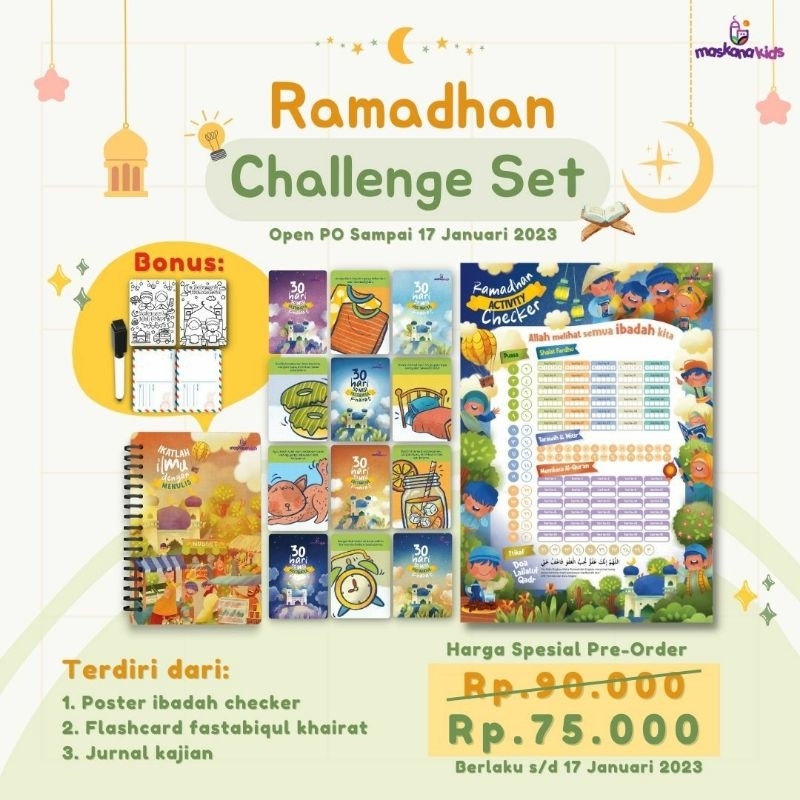 Ramadhan Challenge Set - Jurnal Ramadhan Anak - Poster Kegiatan Anak Ramadhan - Flash Card Ramadhan