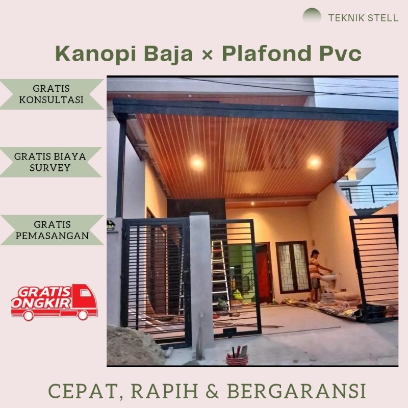 Kanopi Baja Ringan Atap Galvalum Kombinasi Plafond Pvc Terpasang Rapih