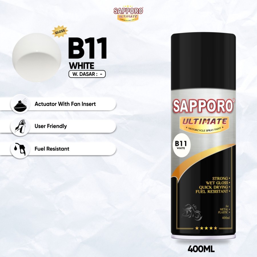 Sapporo Ultimate B11 White / Sapporo Ultimate / Cat Semprot / Cat Aerosol Terbaik / Sapporo Spray / 