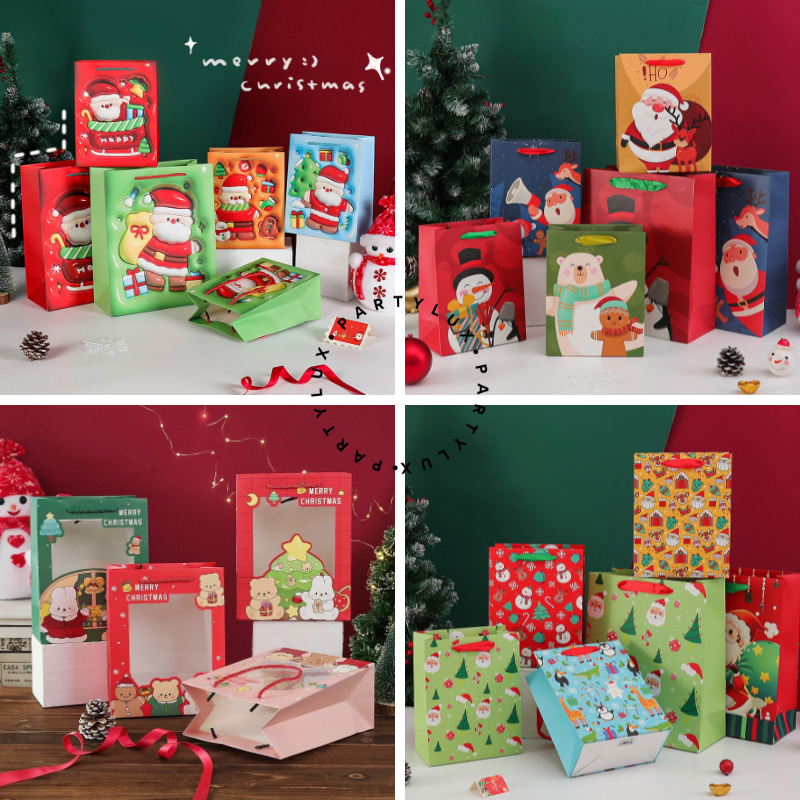

Paper Bag Natal Motif Karakter Santa Rusa Snowman / Goodie Bag Christmas / Paperbag