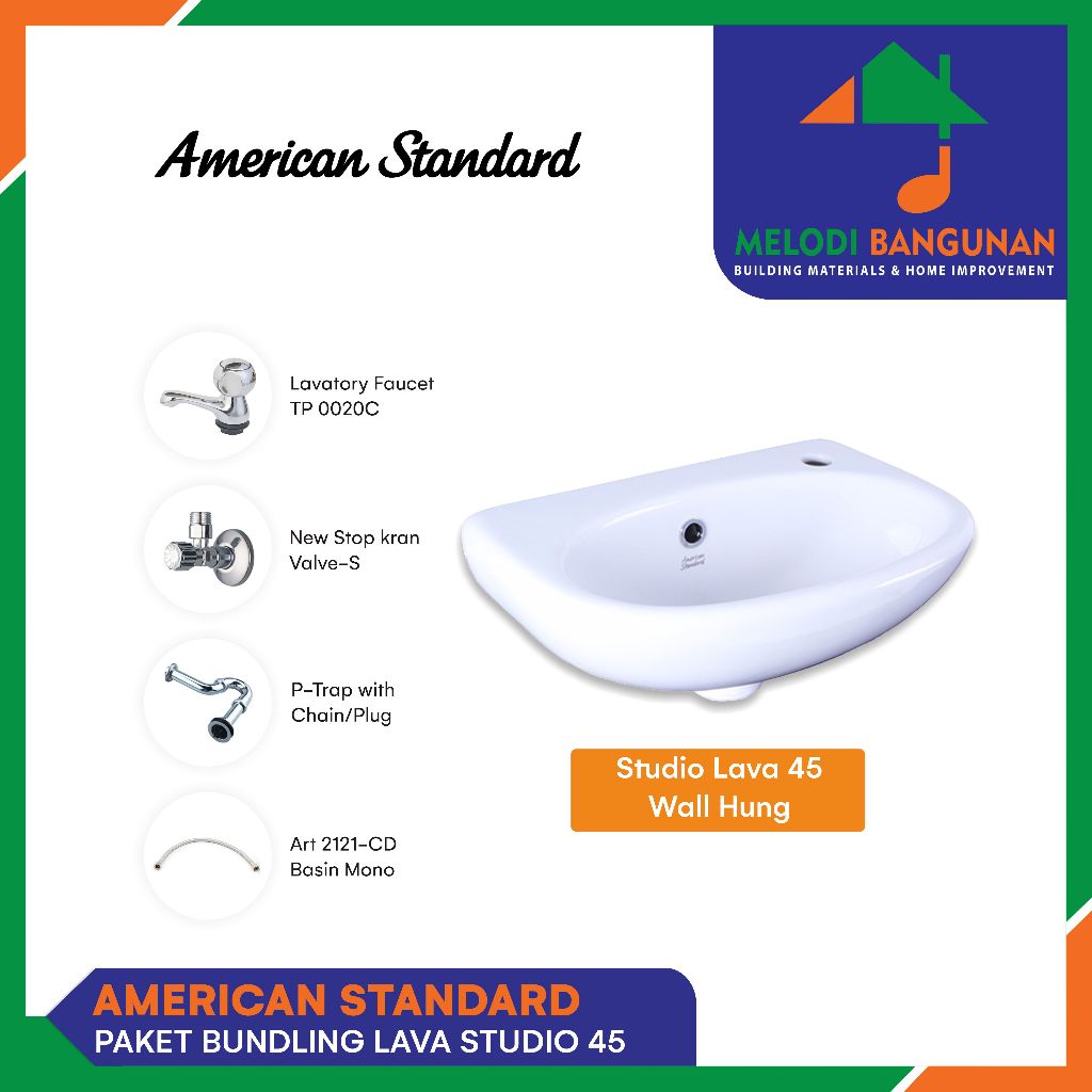 American Standard - Paket Washtafel Wastafel Basin Paket Lava Studio 45