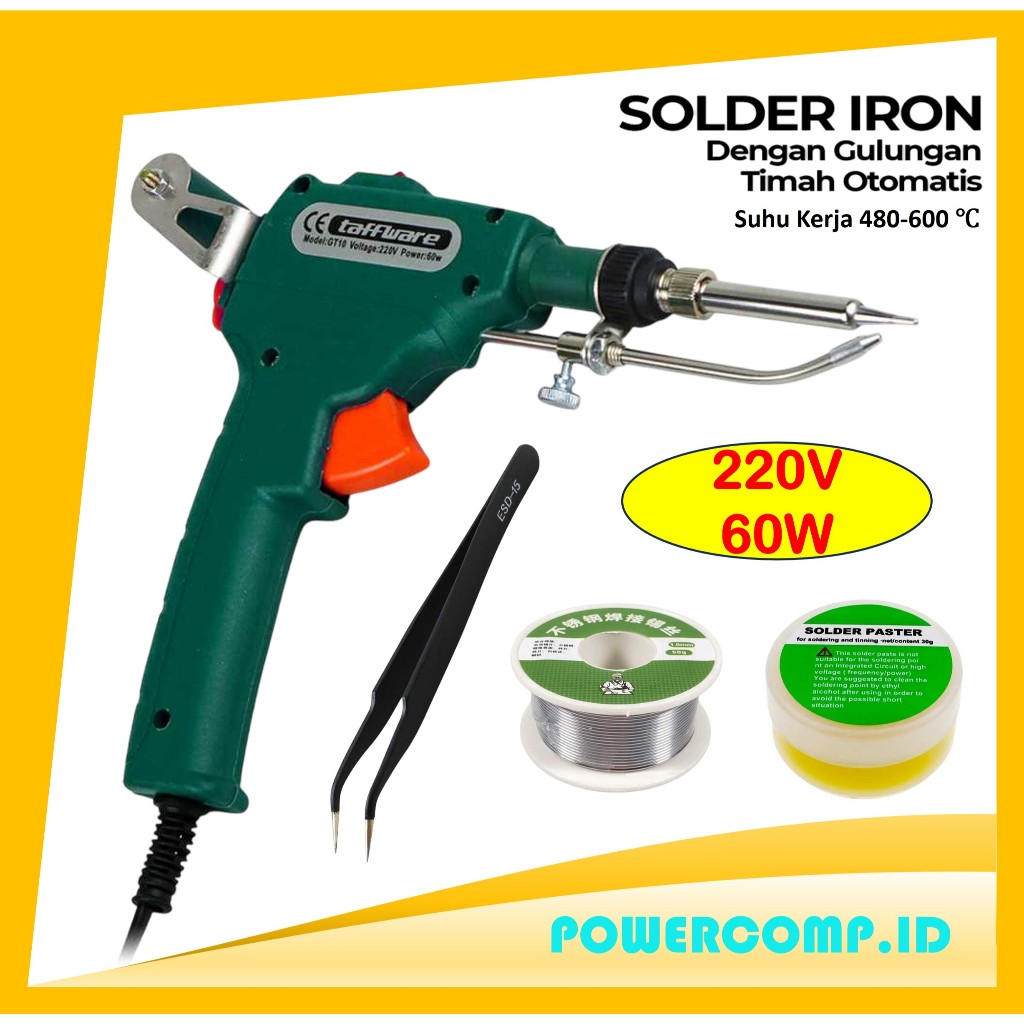 Taffware GT10 Paket Lengkap Solder Tembak Listrik Timah Otomatis 60 Watt Iron Automatic 60W Solder T