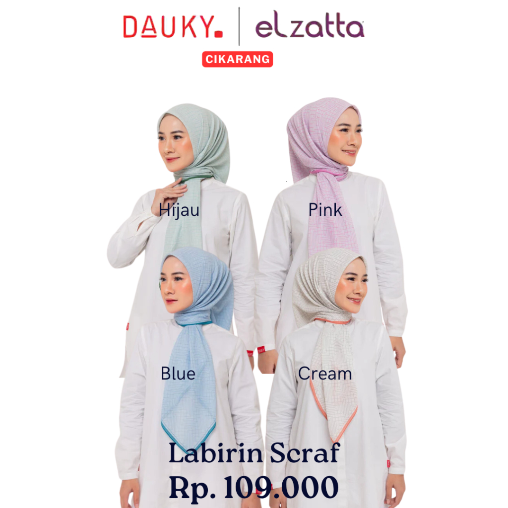 DAUKY Labirin Scarf - Fashion Muslim Jilbab Hijab Segi Empat Motif Bahan Shara Voile