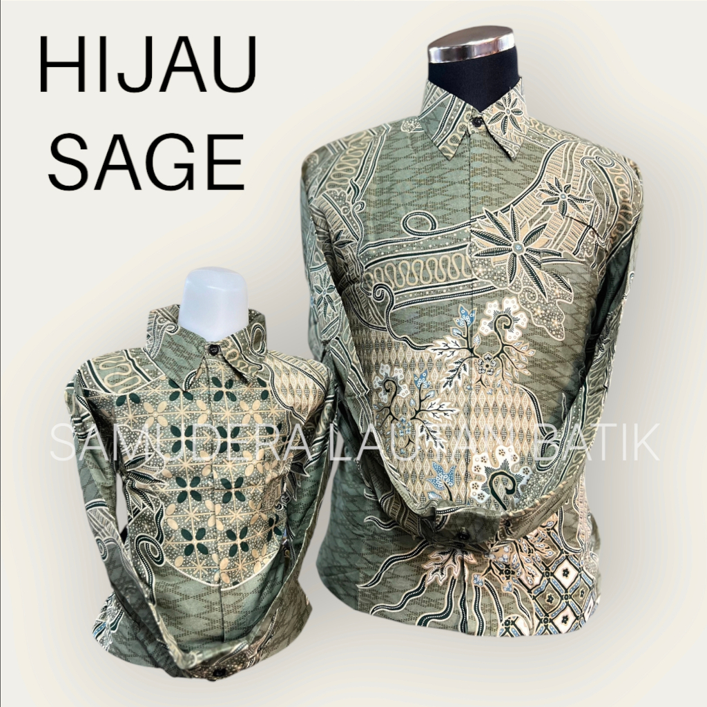 Kemeja Batik Pria Hijau Sage, Kemeja Batik Couple Ayah Anak Warna Sage, Batik Pria Sage, Batik Pria 
