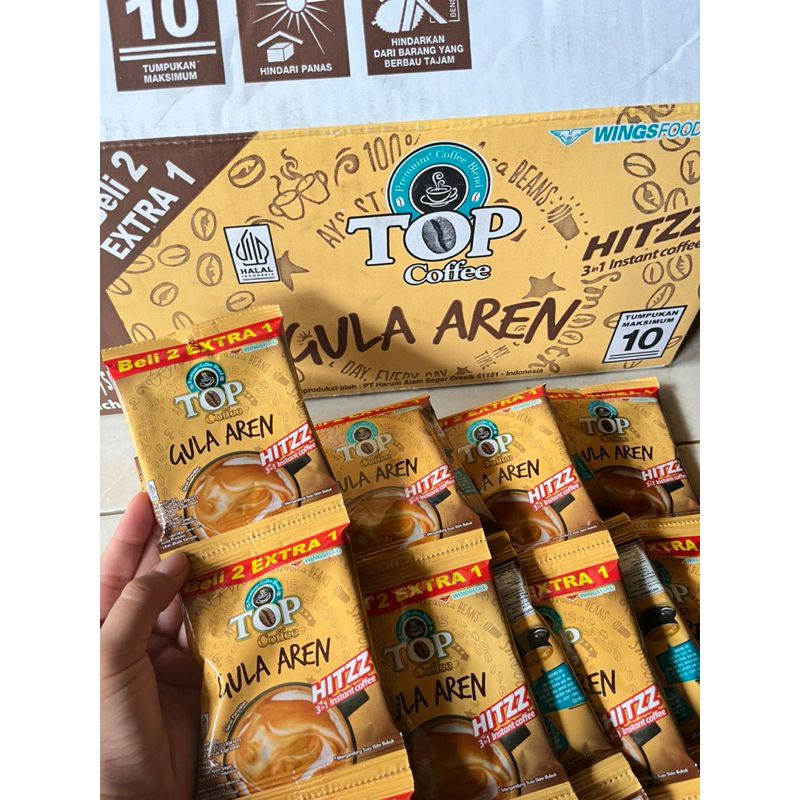 

Top Coffee Gula Aren 22gr Harga 1 renceng isi 15sachet. Top Coffee / Top Gula Aren / Top Coffee Murah