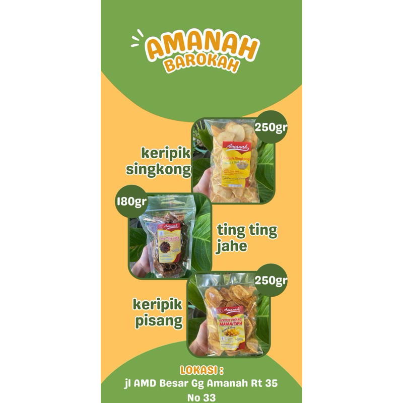 

Keripik Singkong Original, Ting Ting Jahe, Keripik Pisang Caramel instan Banjarmasin