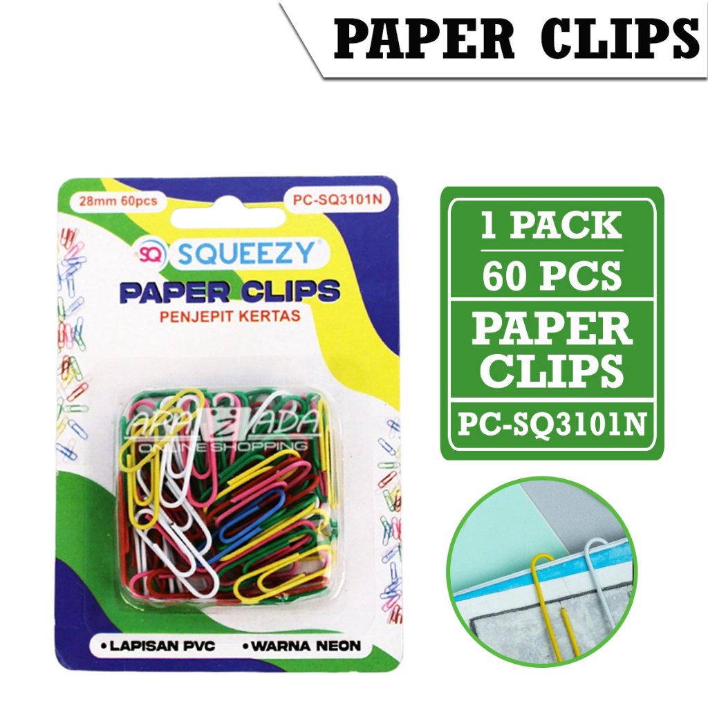 

(60 Pcs) Klip Kertas premium Oval Warna Warni Sedang 2.8 Cm SQUEEZY PC-SQ3101N