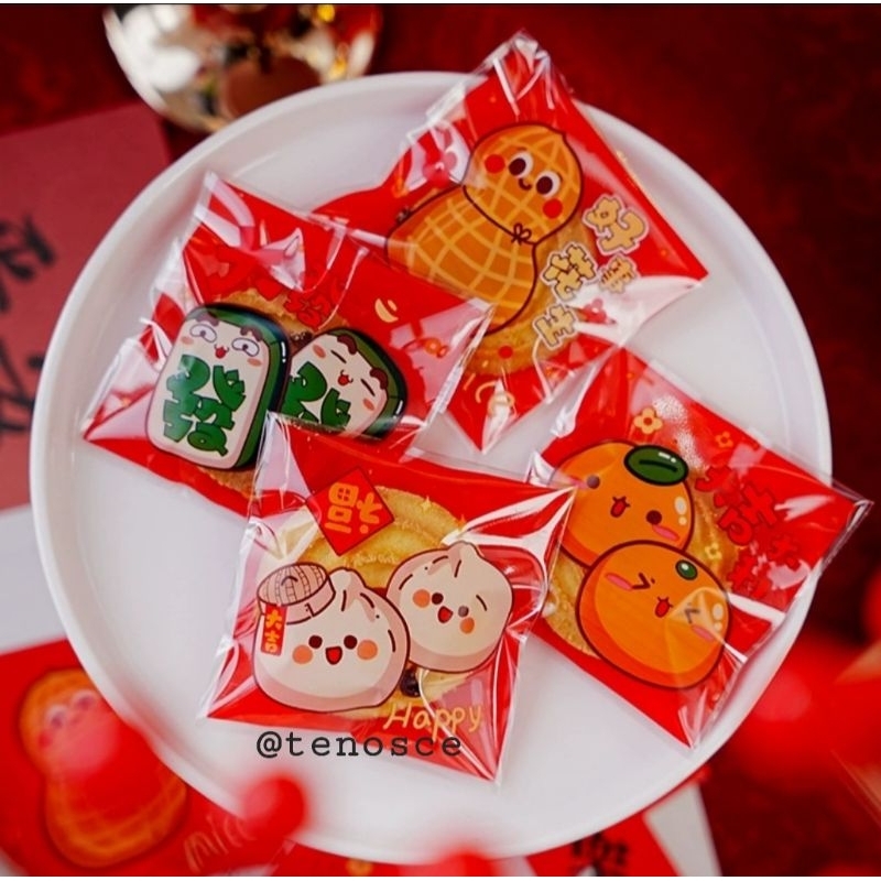 

50pcs Kantong Plastik Cookies Kue Kering Cokelat Souvenir Permen model Lem 7x7cm 10x10cm Red Bao Imlek Konien Sincia Hok Fu Hampers Hadiah Kado Parcel