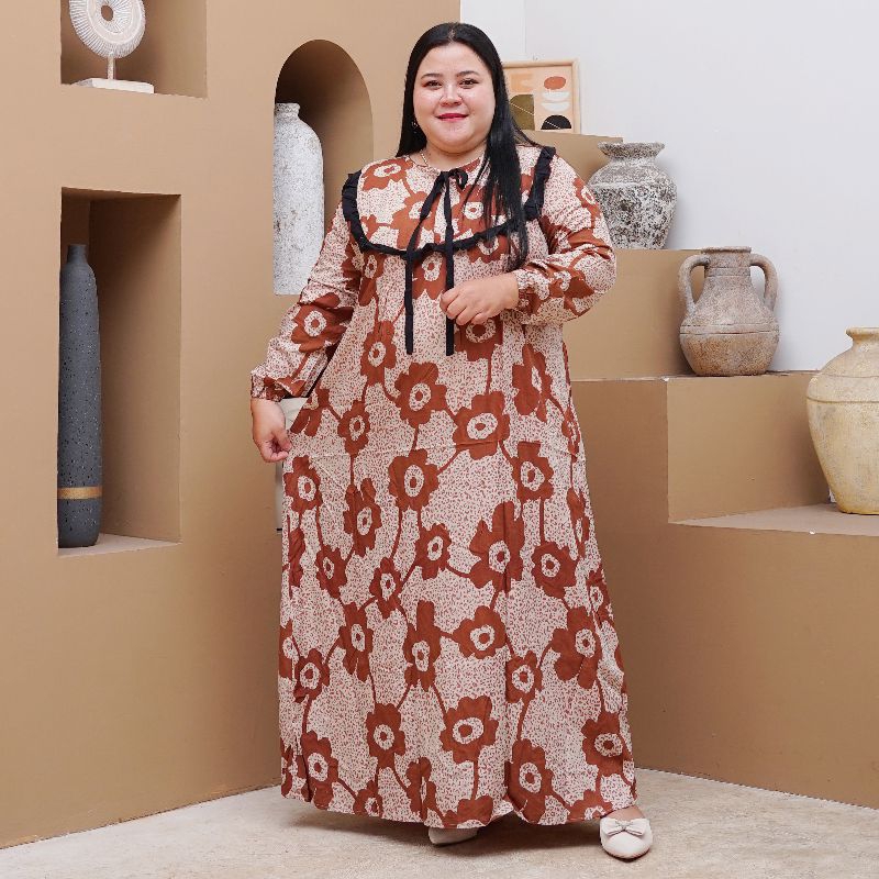 midi dress jumbo ld 130 bahan rayon premium gamis panjang adem motif bunga busui friedly gamis rayon