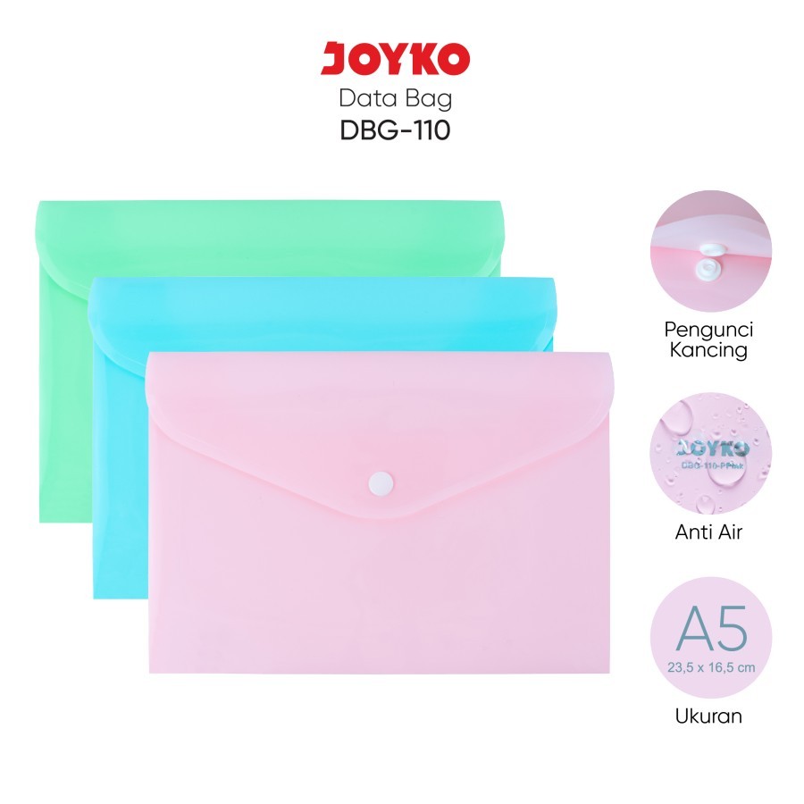 

PRODUK BARU, BISA COD Joyko DBG-110 Data Bag / Map Kancing / Map Plastik untu Dokumen Ukuran A5 Warna PASTEL