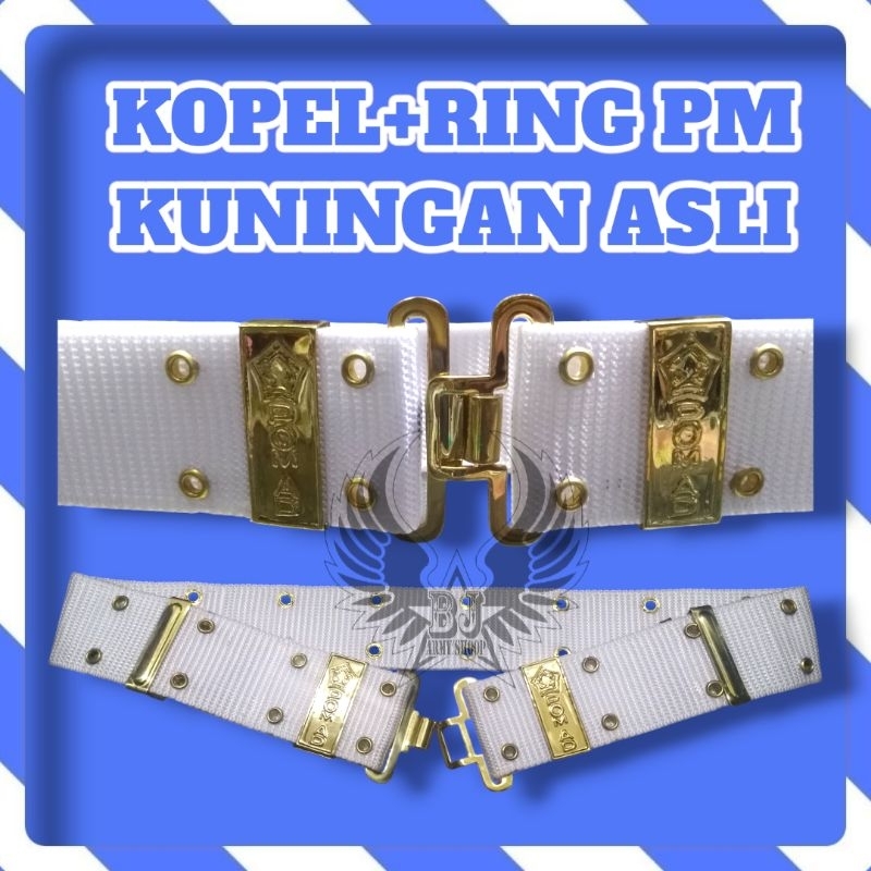 Kopel Putih Polosi Militer Pm + Ring Kuningan Pom Ad
