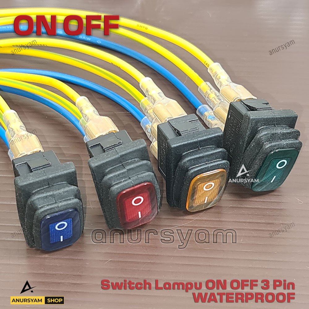 Switch ON OFF 3 Pin Lampu Plus Kabel Motor Mobil - Saklar Lampu Waterproof ON OFF