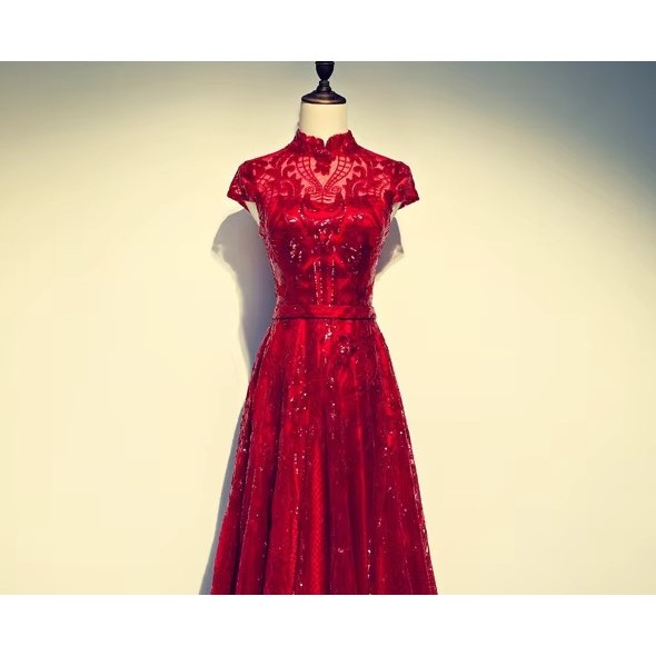 GAUN MERAH/ QIPAO DRESS / GAUN PESTA  MERAH / WEDDING PARTY  DRESS  RED QIPAO DRESS