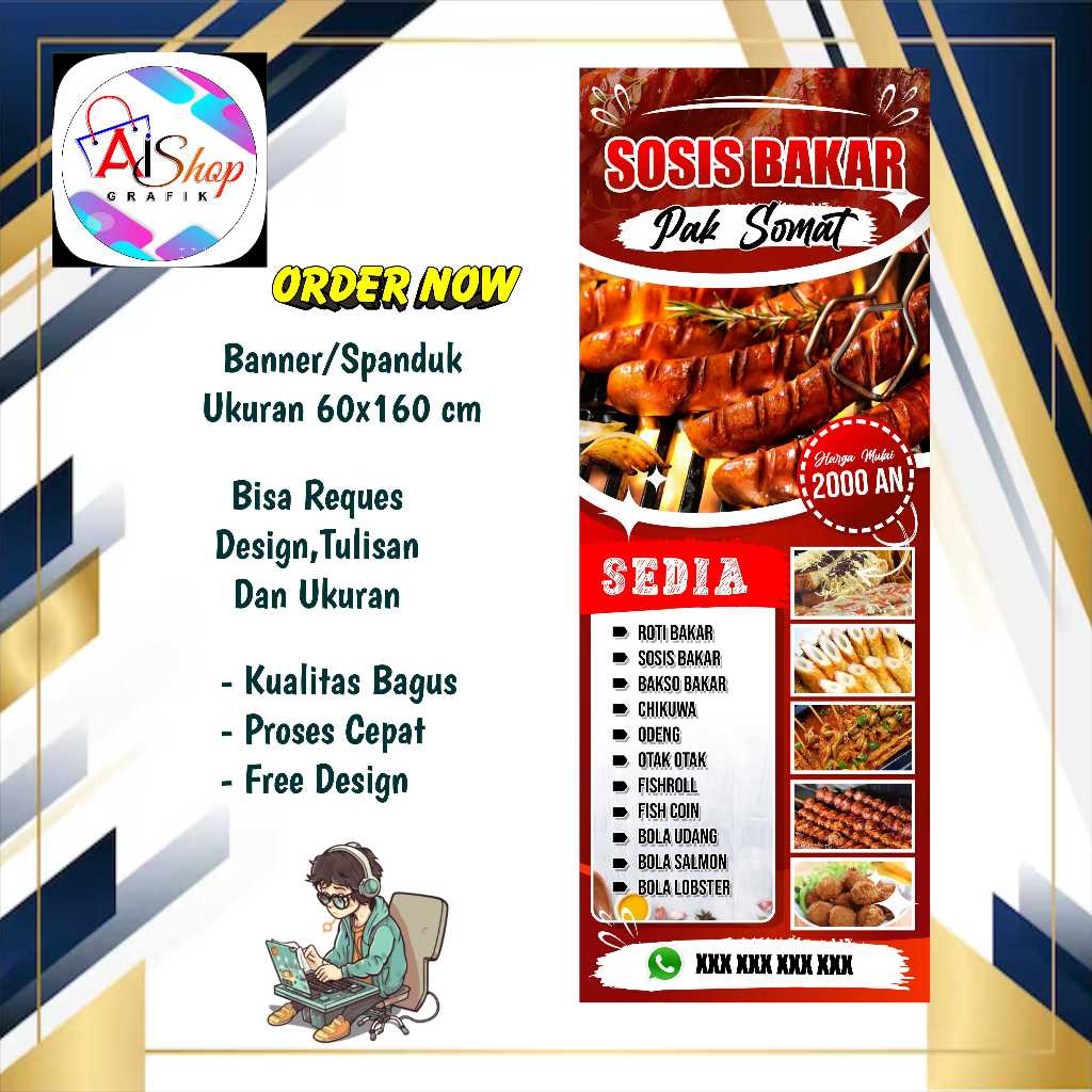 spanduk banner berdiri sosis bakar