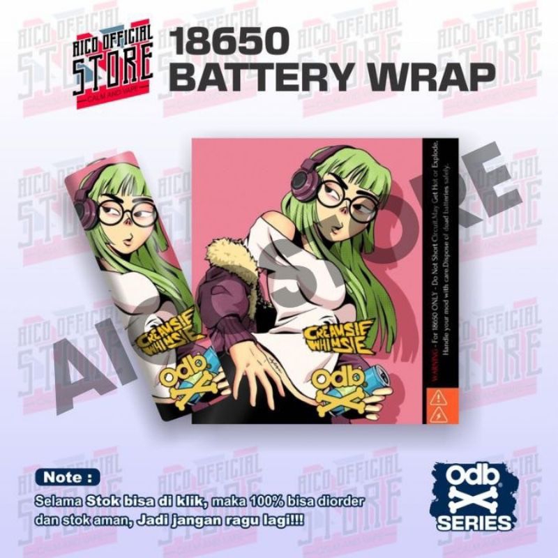 1 Pcs Stiker Wraps Baterai 18650 Odebe x Creamsie Whieamsi Full Desain Termurah  Untuk Melindungi Ba