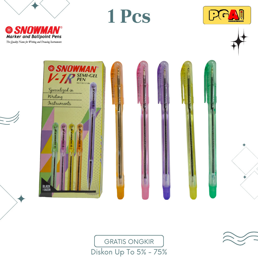 

(PGAI) BOLPOIN PULPEN SEMI GEL PEN SNOWMAN V1R V-1R 0.7 MM 1 PCS STATIONERY
