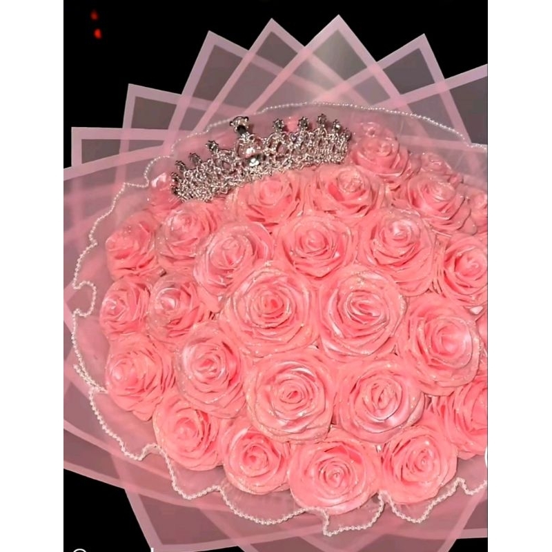 

(READY STOK 50pcs Bucket satin mahkota) buket bunga dari pita satin - buket Glitter satin FREE mahkota