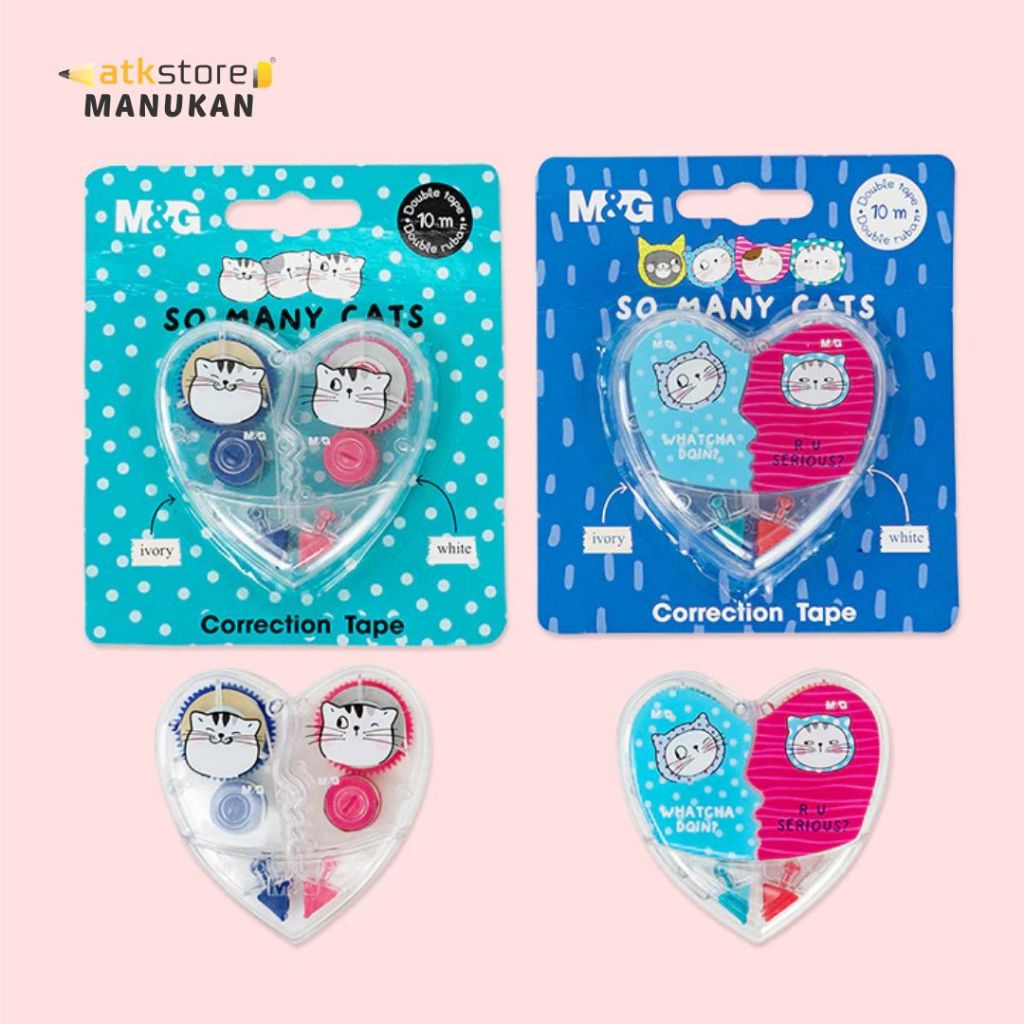 

M&G "SO MANY CATS" Correction Tape Bentuk Hati 2 in 1 - Panjang 10m