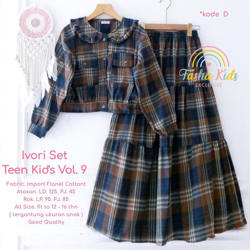 Ivori Set Teen Kids Vol 9 by Fasha Setelan Blouse Oversize dan Rok Rempel Anak Motif Kotak Kotak Set