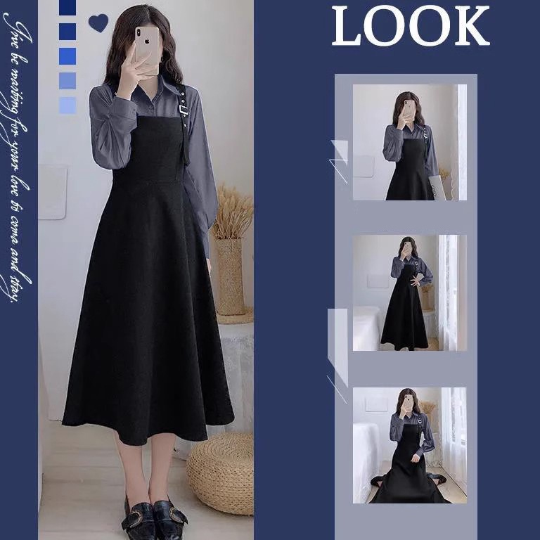laris manis  elegangirl  Barang Spot overall dress korean style jumbo gaun hitam tanpa lengan big si