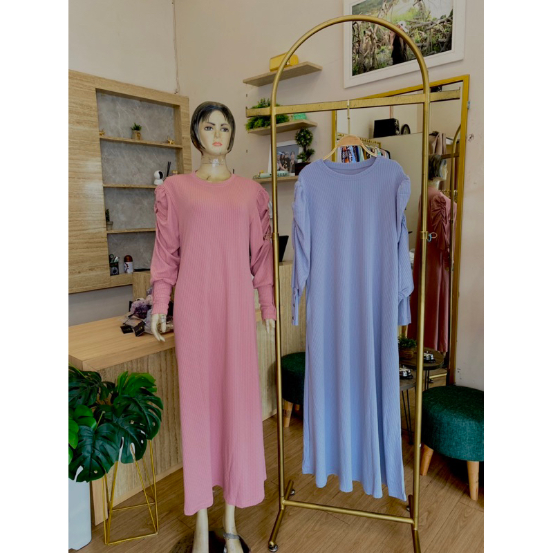 gamis rajut knit import kerut bahu