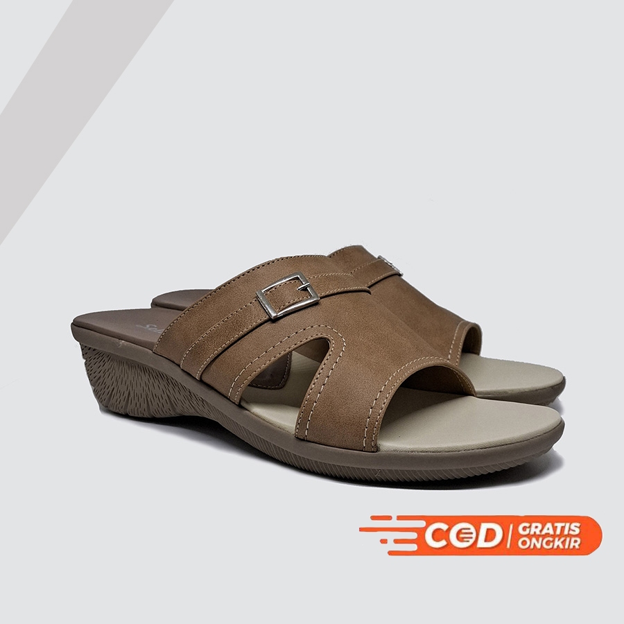 Wedges sandal kulit hak 5cm / sendal wanita wedges modis / sandal ibu-ibu casual kondangan arisan