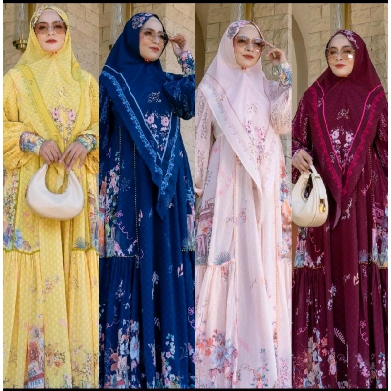 gamis rindu syar'i by eldeena, gamis eldeena, gamis printing, gamis  syar'i