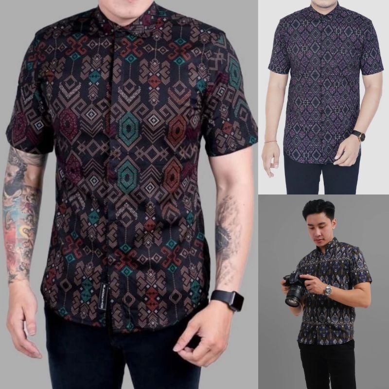 ( Ready Jumbo ) Kemeja Batik Pria Songket Lengan Pendek Batik Pendek Batik Songket