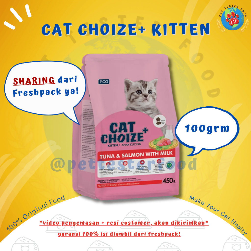 [TESTER] Cat Choize Plus+ Dry Food Kitten Tuna & Salmon with Milk 100gr Cat Choize plus indomaret
