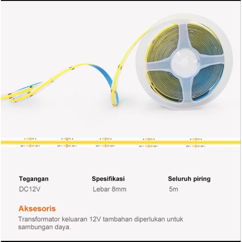Lampu strip led cob dc 12volt 320 led 5 meter