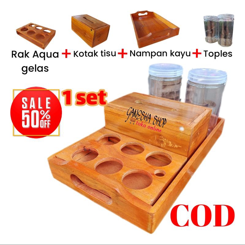 tempat Aqua gelas estetik/nampan kayu estetik/kotak tisu/box/keranjang air mineral/rak Aqua botol/te