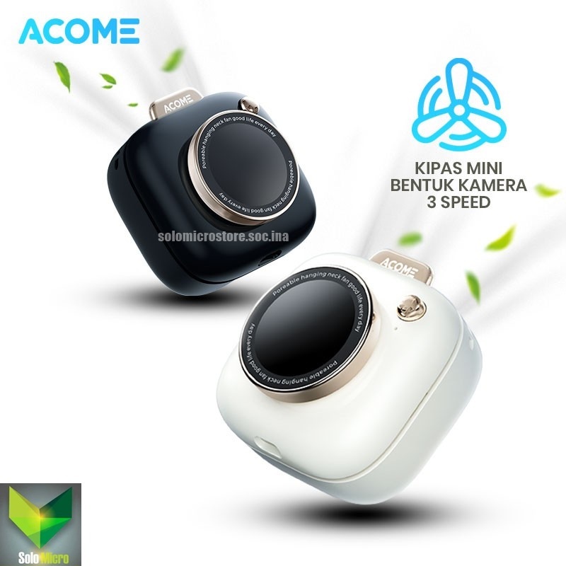 ACOME AF002 Mini Fan Desain Kamera Portable Kipas Angin Mode Senyap 3 Mode Kecepatan