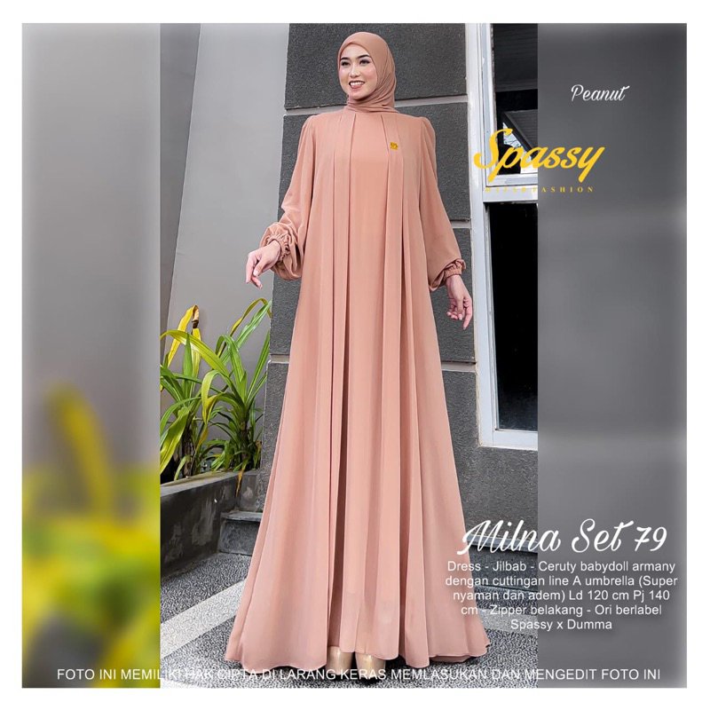 Milna gamis spassy / gamis remaja / original spassy / gamis ceruty / gamis elegan