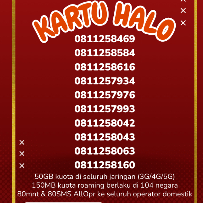 Kuota 50GB  Telkomsel kartu halo 10 digit nomor cantik Nomor langka 29
