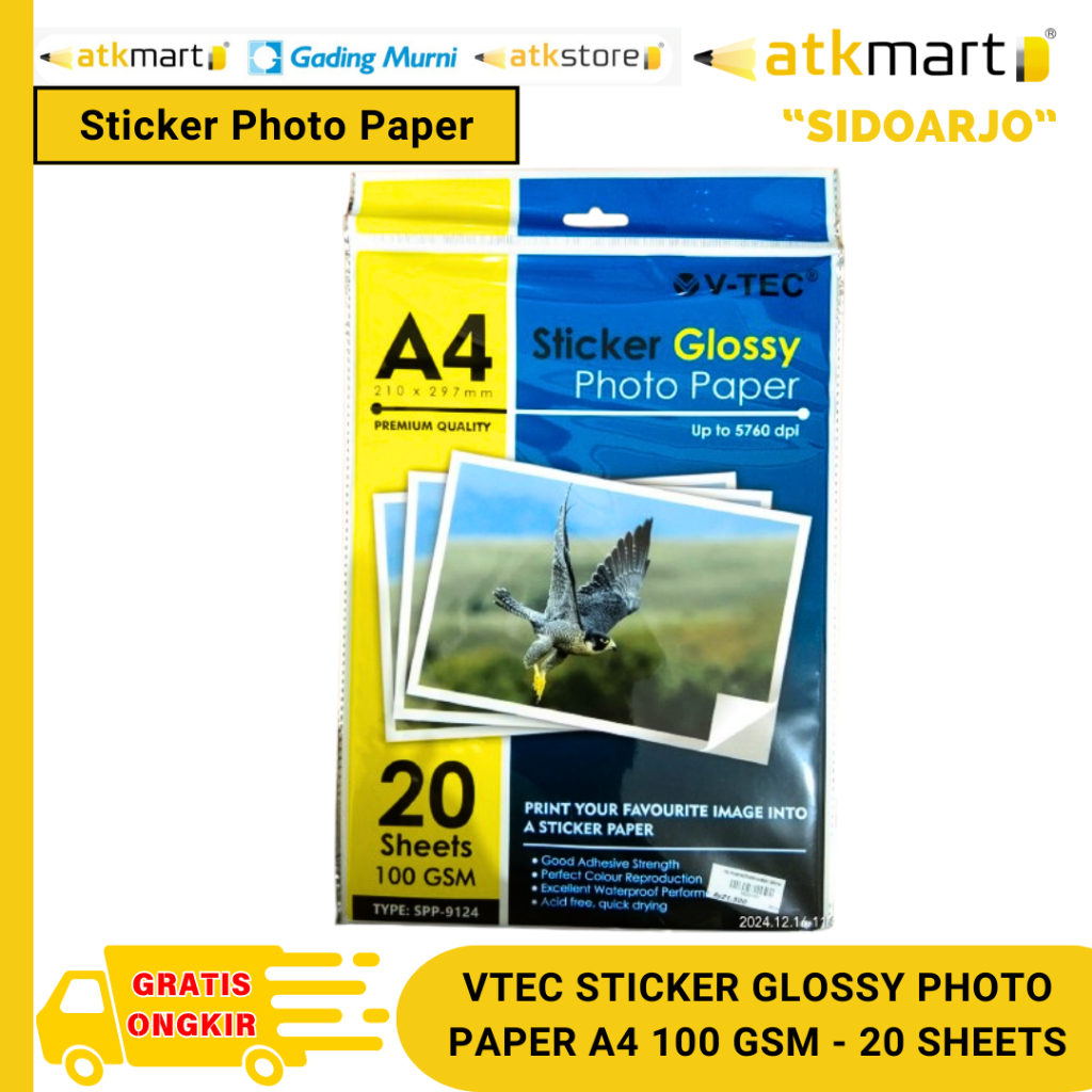 

Vtec Sticker glossy Photo Paper A4 100 GSM TYPE : SPP-9124 - 20 Sheets