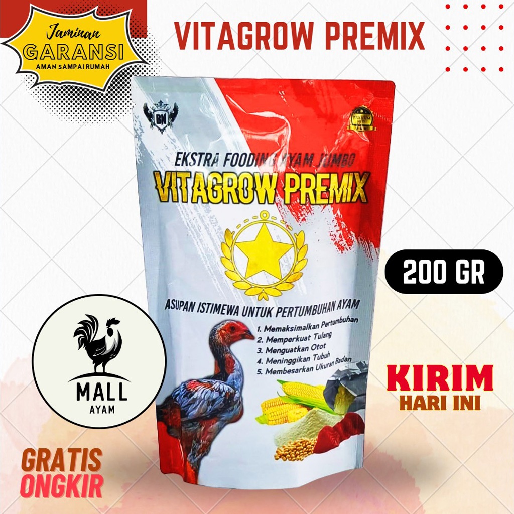 AYAM MALL Vitagrow Vita Grow Premix 200gr Extra Fooding Ayam Jumbo Pakan Makanan Tambahan Ternak Aya