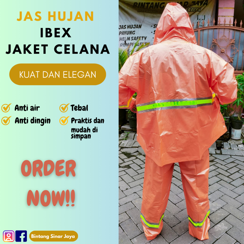 Jas Hujan Jaket Celana Oranye ibex - Mantel Setelan Ibex