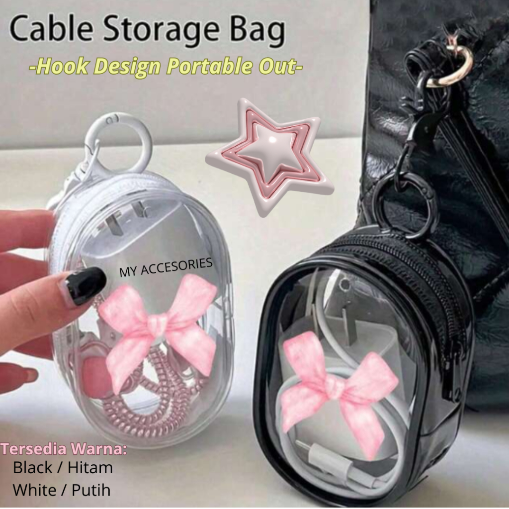 POUCH Portable Mini GANTUNGAN Storage Bag Case Zipper Transparan Tempat Penyimpanan Charger hp Kabel