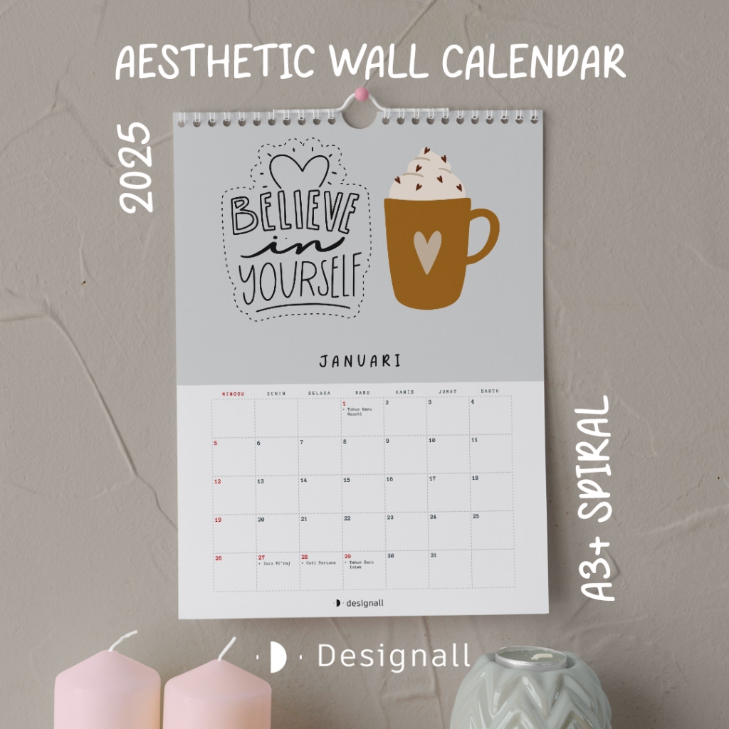 

Designall Kalender Dinding Aesthetic 2025 A3+ Spiral PF