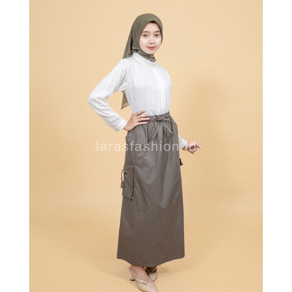 Mistiten - Rok Cargo Pinggang Tali Olive Grey Karet Misti10