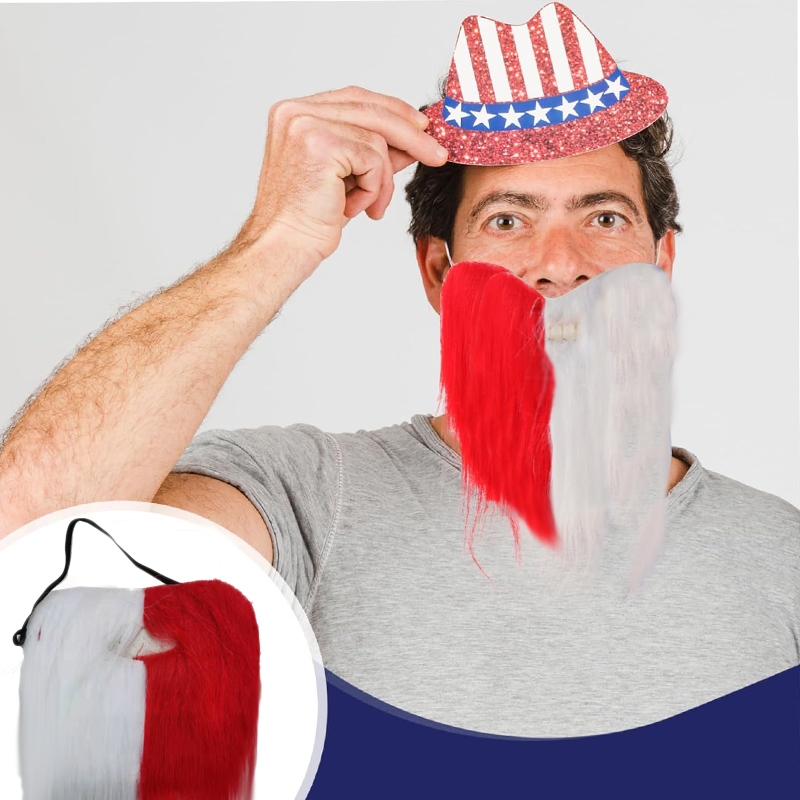 Jenggot merah dan putih, jenggot palsu untuk perayaan hari raya, hiasan jenggot