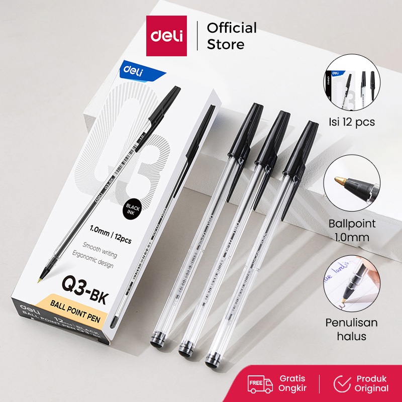 

Deli Ballpoint Pen / Pulpen Bolpoin 1.0 mm Isi 12 pcs Penulisan Halus EQ3