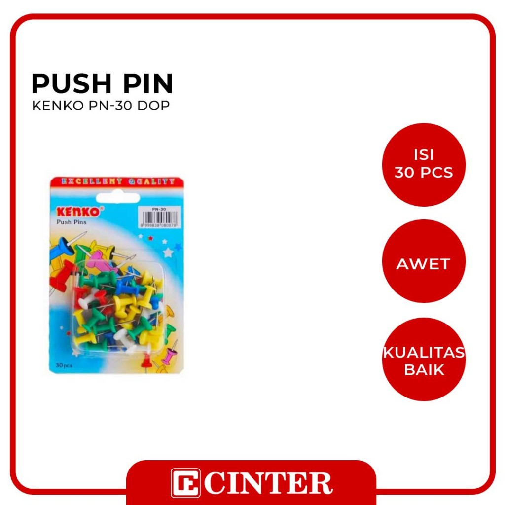 

KENKO - PUSH PIN / PAKU TUSUK / PAKU MADING WARNA ISI 30 PN 30 DOP