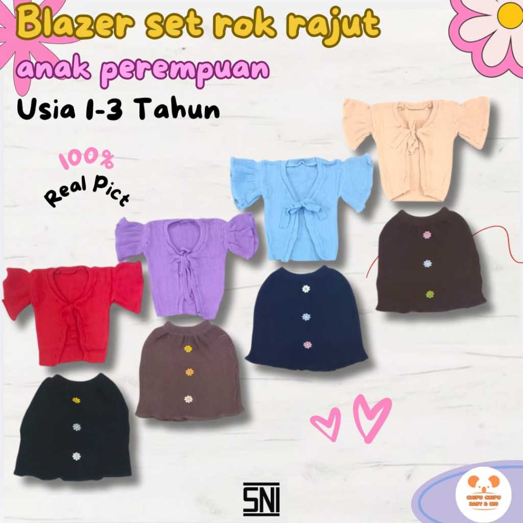 Chipu Blazer Rajut Set Rok Anak Perempuan Bahan Lembut Balero Melar